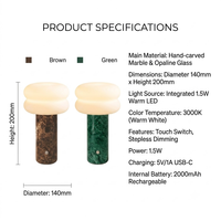 Lampe de table LED rechargeable sans fil en marbre avec abat-jour en verre, contrôle tactile à gradation progressive 3000K, pour décoration de dîner d'hôtel moderne