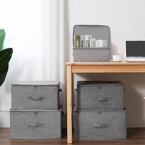 Storage Bins with Zipper Portable Kids Toy Storage <b>Boxes</b> With Handles Linen <b>Clothes</b> Storage Box for Cabinet - Product Image 5