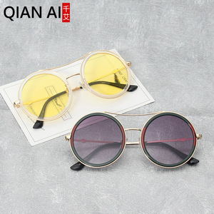 Lunettes de soleil rondes Qianai, monture dorée, verres en acrylique, unisexe, protection UV400, type 3, pare-soleil K4-9108 - Product Image 4