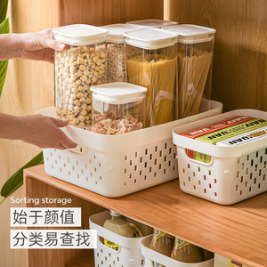 Paniers de rangement rectangulaires blanc cassé avec poignée pour cuisine, armoire, bureau, organisation de collations et de fruits - Product Image 4