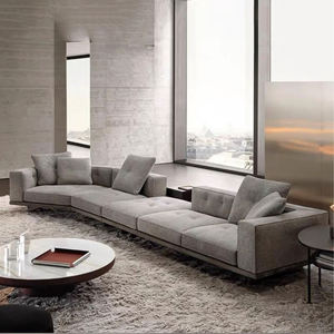 Ensemble de canapés italiens <span class=keywords><strong>Dilan</strong></span> Top-Grain en cuir véritable minimaliste en cuir noir pour le salon de forme irrégulière - Product Image 2