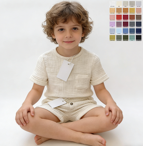 Wholesale OEM 100% Cotton <strong>Muslin</strong> Boy Toddler <strong>Clothes</strong> Sets Soft Short Sleeve T Shirt Short Set Two Piece Summer Baby Boy Clothing - Product Image 1