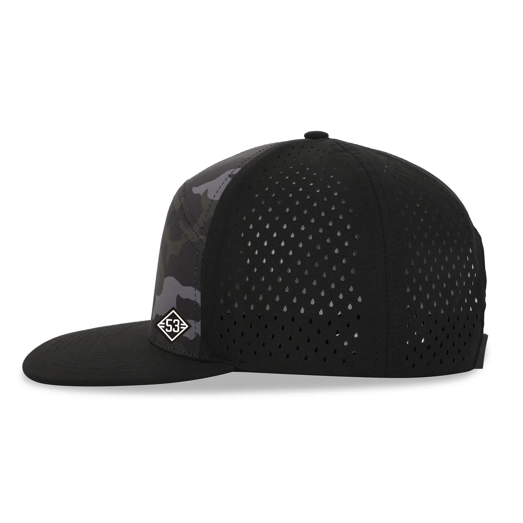 Chapéu Snapback Gorra perfurado com corte a laser de poliéster de secagem rápida com logotipo personalizado de 7 painéis de venda quente