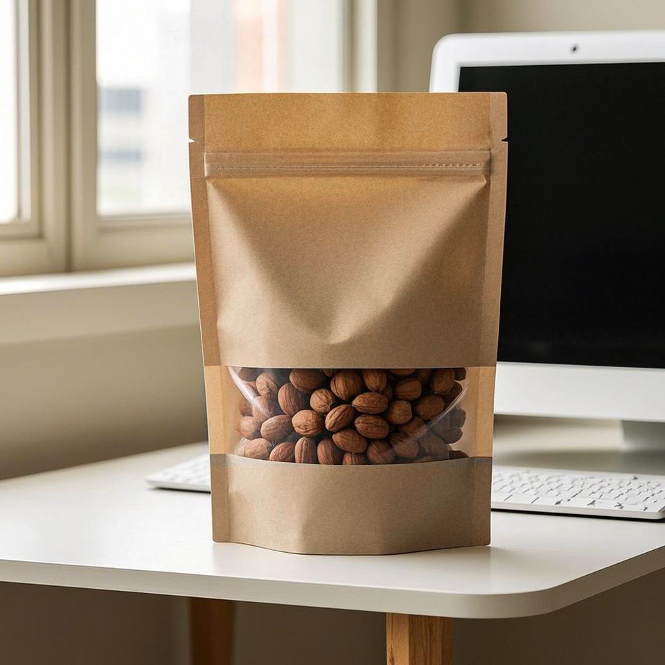 Classic Full-size Food Grade Stand Zipper Kraft Paper Bags HD Window ...