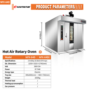 Horno Rotatorio Comercial <span class=keywords><strong>de</strong></span> Alto Rendimiento Marca Southstar con 2 Carros, 64 Bandejas, Acero Inoxidable, Control Preciso <span class=keywords><strong>de</strong></span> Temperatura - Product Image 6