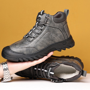 Men's Winter <b>Wool</b> Lined Hiking Shoes Black Lace Up Waterproof Thick Sole Warm Casual Outdoor Boots - Product Image 2