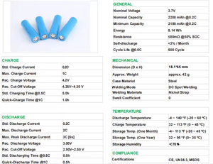 Hochs icherer zylindrischer Hochleistungs-Lithium-Ionen-Akku 18650 800 1500 2000 2500mAh LiFePo4-Akku Lithium - Product Image 6