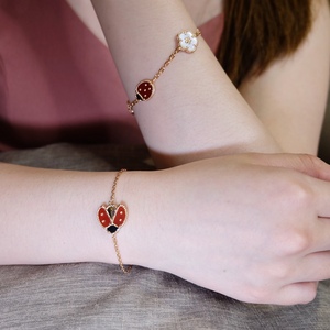 Fashion High End Jewelry Rose Gold Plated <strong>Bracelet</strong> for Women Featuring White Mother of Pearl Red Agate Lucky <strong>Ladybug</strong> Charms - Product Image 6