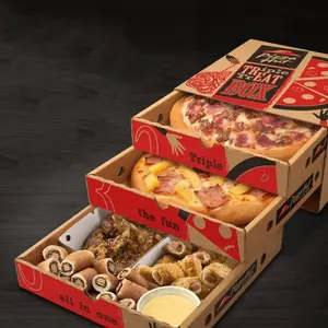 맞춤형 재사용 가능한 다크 브라운 골판지 피자 상자 다층 서랍 크래프트 디스플레이 상자 24 인치 음식 피자 상자 포장