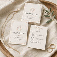 Carte d'instructions de soin pour bijoux de luxe personnalisés, en papier texturé, double face, pour emballage de marque de bijoux