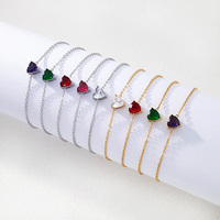 Parures de bijoux personnalisées en acier inoxydable plaqué or avec zircon en forme de cœur et pierre de naissance : collier, boucles d'oreilles, bracelet