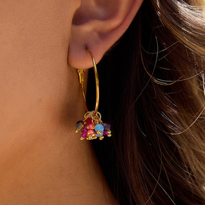 Stainless Steel Drop <b>Earrings</b> With Colored Glass Beads <b>Tassel</b> Design For Fashion Jewelry - Product Image 3