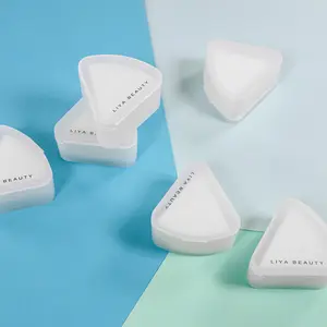 Mini esponja de maquiagem triangular, pequeno branco com caixa de esponja de beleza