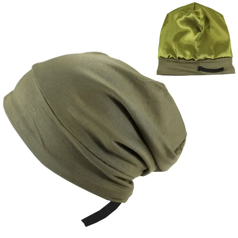 HZM-18250 Custom Color Logo Satin Lined Sleep Cap Slouchy Beanie Slap Hat Adjustable Strap Soft Elastic Band, Stay All Night