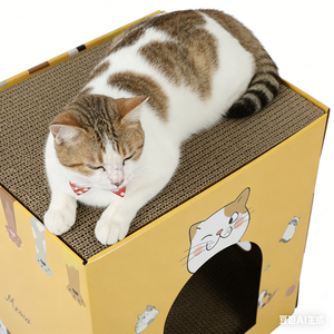 Cama Grande para Gatos de Cartón Corrugado, Casa de Cartón con Diseño de Dibujos Animados para Gatos Gruesos, Refugio Espacioso y Cerrado - Product Image 2