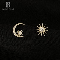 Boucles d'oreilles clous en argent sterling 925 plaqué or, style luxe léger, bijoux fins, motifs lune, étoile, soleil, zircon, pour filles, vente en gros