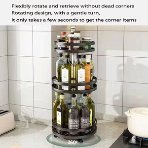 Modern Multi-Functional 1 2 3 Layer Rotatable Carbon Steel Waterproof Durable Spice Rack Organizer Seasoning <strong>Storage</strong> <strong>Kitchen</strong> - Product Image 3