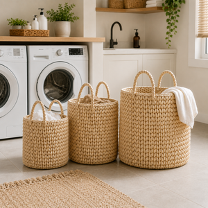 Panier à linge rustique, réutilisable, personnalisé, durable, portable et multi-usage, tressé à la main, avec cordon de pêche à l'ameublement de qualité supérieure - Product Image 4