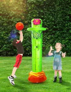 Basketball Hoop For Kids Inflatable Cactus Basketball Set With 2 Balls Height Adjustable Basket 3ft 5ft Indoor Outdoor Gift