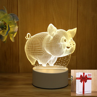 Lampe de table LED 3D à illusion d'optique, design créatif animalier de dessin animé, mini, en acrylique, découpe numérique, impression numérique, effet ombre