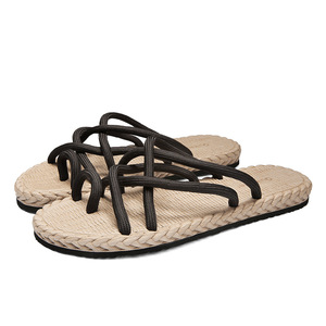 Tongs en corde tressée pour hommes, semelle épaisse, sandales de plage d'été, antidérapantes, plates, pour adultes Q222 - Product Image 5