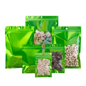 One Side Clear Green Color 3 Side Seal Food Grade Packaging Bags with Zipper
