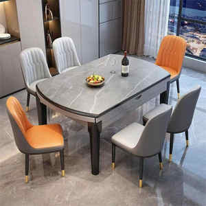 <span class=keywords><strong>Table</strong></span> à manger extensible en pierre frittée : <span class=keywords><strong>ronde</strong></span> à ovale, <span class=keywords><strong>table</strong></span> à manger en marbre pliable de 1,35 m avec un ensemble de chaises de luxe pour <span class=keywords><strong>6</strong></span> à 10 <span class=keywords><strong>personnes</strong></span> - Product Image 2