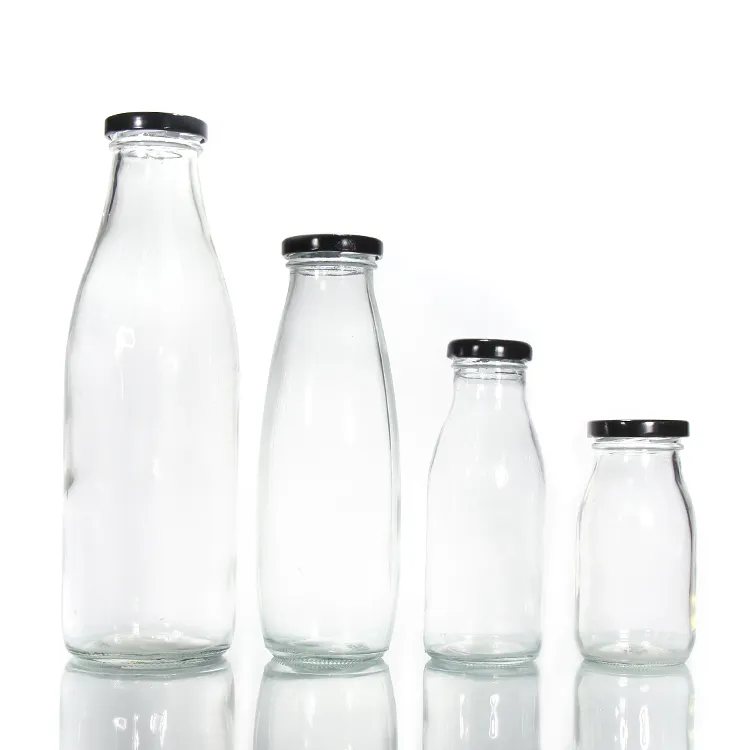 250Ml 300Ml 500Ml 750Ml 1L bottiglia di vetro per bevande al latte in vetro trasparente con coperchio in metallo