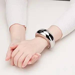 Big Blank Minimalist Surface Bracelets For Women Stainless Steel Delicate Open Cuff Bangle Fashion Jewelry