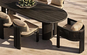 Conjunto de Muebles de Jardín Curvos Modernos Personalizados con Brasero Exterior, Estructura de Cuerda Negra, Cojines Impermeables, Sofá de Conversación para Patio, Villa o Jardín - Product Image 2