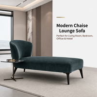 Canapé Chaise Longue Moderne en Velours avec Dossier Courbé et Pieds en Bois Massif pour Salon et Hôtel