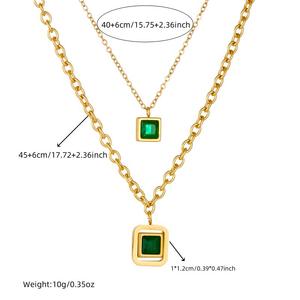 Parure de Bijoux <span class=keywords><strong>D</strong></span>élicats à Double Rang : Collier à Pendentif Vert, Boucles <span class=keywords><strong>d</strong></span>'Oreilles et Bracelet pour Femme, en Acier Inoxydable Plaqué Or 18K – Cadeau Tendance - Product Image 5