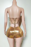 Jinjiandao Diamant Sequin Split-style Personnalisé Crop Top Shorts Sexy Dos Nu Top Discothèque bar Performance Costume