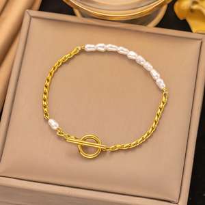 Muxcor, pulseras personalizadas con cuentas de perlas para mujer, pulsera de cadena de oro, temperamento de acero de titanio a la moda, joyería femenina - Product Image 1