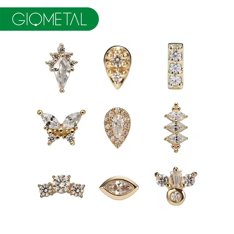 Giometal Hot Selling 14Kt Solid Gold Press Fit Threadless Ends Tragus Tops Conch Helix Piercing Luxury Body Jewelry Factory