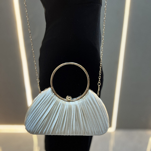 Pochette <span class=keywords><strong>da</strong></span> <span class=keywords><strong>Sera</strong></span> Plissettata, Borsa con Manico ad Anello Dorato e Catena Staccabile, <span class=keywords><strong>Borsetta</strong></span> <span class=keywords><strong>da</strong></span> Donna per Feste e Matrimoni - Product Image 5