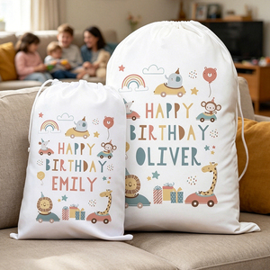 Sacchetto Regalo Personalizzato in Cotone con Coulisse per <span class=keywords><strong>Compleanno</strong></span> Bambini, Stampa Animale Carina, Vendita all'Ingrosso - Product Image 5