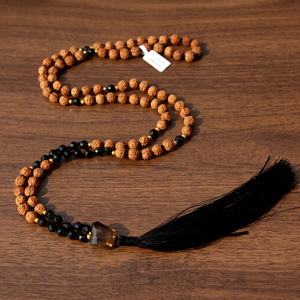 Natural Rudraksha 108 Bead Mala Necklace Hand Knotted Tiger Eye Healing Crystal Prayer Beads Yoga Meditation Unisex - Product Image 1