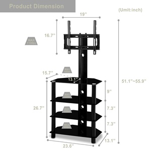Soporte de <span class=keywords><strong>TV</strong></span> de 4 niveles, marco de metal de vidrio templado, negro, multifunción, ángulo y altura ajustable - Product Image 3
