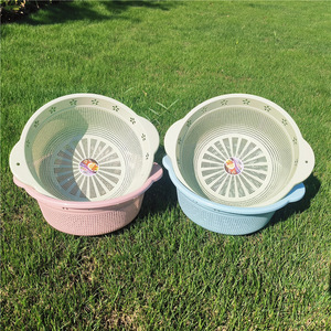 Double Ear Plastic Storage <b>Basket</b> M Size <b>Stackable</b> Round Draining Rack For Kitchen Fruit Vegetable Rice Washing - Product Image 4