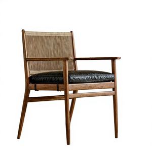 Chaise de salle à manger nordique en bois massif avec revêtement en lin tressé pour restaurants, maisons d'hôtes, hôtels, usage domestique et bureautique - Product Image 3