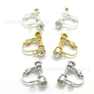 Clip-on <b>Earrings</b> With Rhinestone Settings Screw Type Adjustable Spring Copper Material For Everyday Wear - Product Image 3
