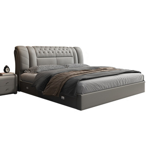 Muebles de dormitorio modernos Últimos diseños <span class=keywords><strong>Cama</strong></span> giratoria de cuero tamaño king para bodas Marco de madera de estilo suave Tamaños dobles Queen - Product Image 2