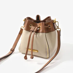 Sac à main en cuir Vegan pour filles, style rétro, petit sac seau à cordon de serrage, sacs à bandoulière, nouvelle collection 2022