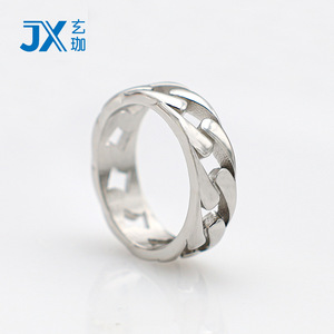 Jx Geometric Hollow Chain <b>Ring</b> Men's <b>Titanium</b> Steel Cuban Style Jewelry Gift Fashion <b>Rings</b> - Product Image 1