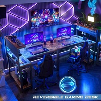 Bureau de jeu Relax Gaming grand format 51 pouces en forme de L, bureau de jeu E-sport en bois et fibre de carbone avec porte-gobelet, crochet pour casque, bureau moderne, tables de jeu