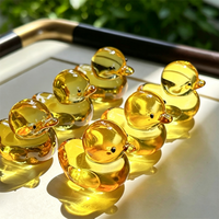 Figuras de Pato de Cristal Amarillo Hechas a Mano, Ecológicas, Coleccionables, Decoración para el Hogar, Mini Mamá e Hijos, Juego de 4 Piezas
