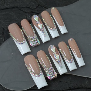 Uñas postizas acrílicas de lujo hechas a mano al por mayor, cuadradas y en forma de ataúd, largas, con punta francesa 3D de cobertura completa - Product Image 2