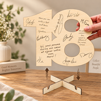 Livre d'or en bois avec support pour anniversaire, numéros d'âge, mires de développement, signature, décoration de table de fête, souvenir d'anniversaire, accessoire photo