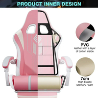 Chaise de jeu Racer, chaise VR, rose mignon, bande LED, repose-pieds, accoudoirs pliables, appui-tête, coussin lombaire, en cuir PU, inclinable et pivotante